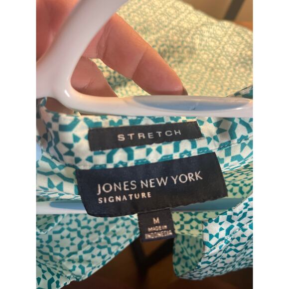 Jones New York Signature Blouse Medium Stretch Border Print Geometric Green - Picture 10 of 13